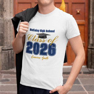 Navy Blauwe Gouden Klas van 2026 Aangepaste Afstud T-shirt