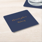 Navy Blauwe & Gouden Kleur Aangepaste Naam Kartonnen Onderzetters (Schuin)