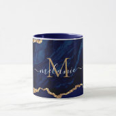 Navy Blauwe Gouden Marmer Douane Letter Naam Mok (Midden)