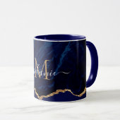 Navy Blauwe Gouden Marmer Douane Letter Naam Mok (Voorkant rechts)
