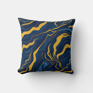 Navy Blauwe Gouden Marmeren Abstracte Luxe Topogra Kussen