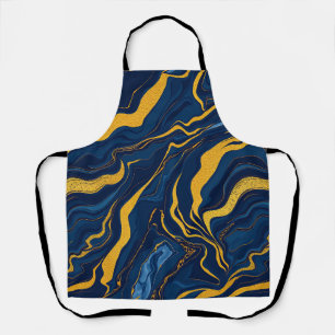 Navy Blauwe Gouden Marmeren Abstracte Luxe Topogra Schort