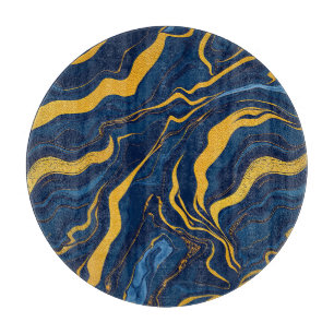 Navy Blauwe Gouden Marmeren Abstracte Luxe Topogra Snijplank