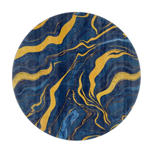 Navy Blauwe Gouden Marmeren Abstracte Luxe Topogra Snijplank (Voorkant)