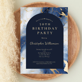 Navy Blauwe Gouden Marmeren Moderne Boog 50ste Ver Kaart