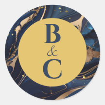 Navy-blauwe & gouden marmeren stickers met initial