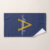 Navy Blauwe Gouden Moderne Script Meisjes Monogram Handdoek (Handdoek)