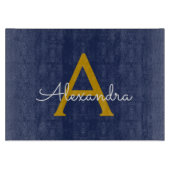 Navy Blauwe Gouden Moderne Script Meisjesachtig Mo Snijplank (Voorkant)