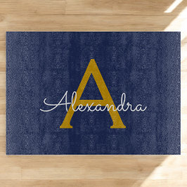 Navy Blauwe Gouden Moderne Script Meisjesachtig Mo Snijplank