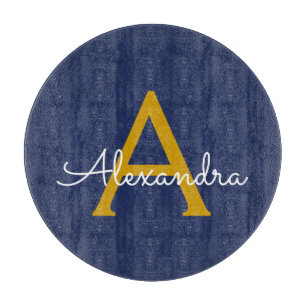 Navy Blauwe Gouden Moderne Script Meisjesachtig Mo Snijplank