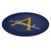 Navy Blauwe Gouden Moderne Script Meisjesachtige M Snijplank (Hoek)