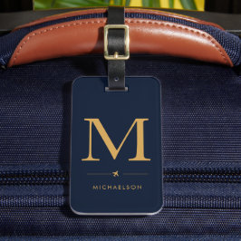 Navy Blauwe Gouden Monogram Bagage Label