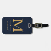 Navy Blauwe Gouden Monogram Bagage Label (Voorkant horizontaal)
