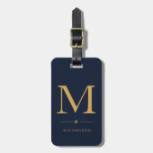 Navy Blauwe Gouden Monogram Bagage Label (Voorkant verticaal)