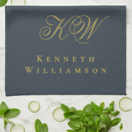 Navy Blauwe Gouden Monogram Naam Minimalistische C Theedoek