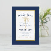 Navy Blauwe Gouden Palmboom Moderne Bruidsdouche Kaart (Staand voorkant)