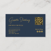 Navy Blauwe Gouden Professionele Bedrijfs Script Q Visitekaartje (Achterkant)