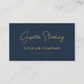 Navy Blauwe Gouden Professionele Bedrijfs Script Q Visitekaartje (Voorkant)