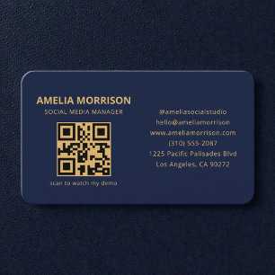Navy Blauwe Gouden QR Code Visitekaartje