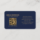 Navy Blauwe Gouden QR Code Visitekaartje (Voorkant)