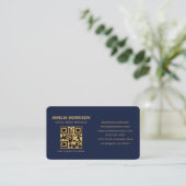 Navy Blauwe Gouden QR Code Visitekaartje (Staand voorkant)