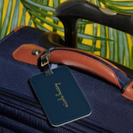 Navy Blauwe Gouden Schrift  | Stijlvol Modern Mono Bagagelabel