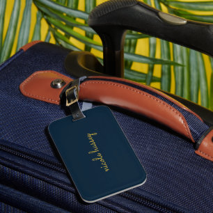 Navy Blauwe Gouden Schrift    Stijlvol Modern Mono Bagagelabel