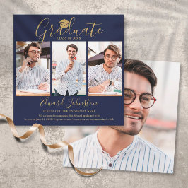 Navy Blauwe Gouden Script Afgestudeerde 4 Foto Afs Aankondiging