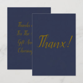 Navy Blauwe Gouden Script Bedankt Kaart