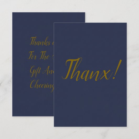 Navy Blauwe Gouden Script Bedankt Kaart (Voorkant / Achterkant)