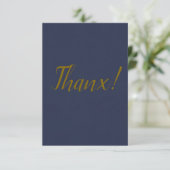 Navy Blauwe Gouden Script Bedankt Kaart (Staand voorkant)