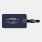 Navy Blauwe Gouden Script Monogram Bloemrozen Bagagelabel (Achterkant horizontaal)