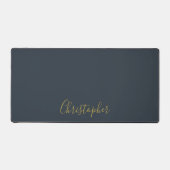 Navy Blauwe Gouden Script Naam Minimalistische Mon Bureaumat (Voorkant)