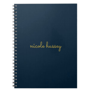 Navy Blauwe Gouden Script    Stijlvol Modern Monog Notitieboek