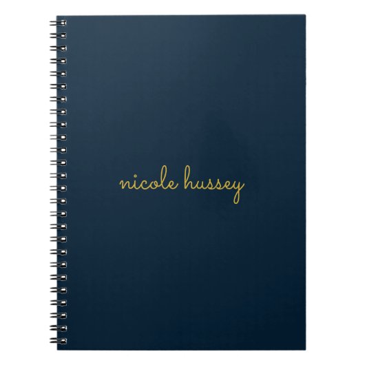 Navy Blauwe Gouden Script | Stijlvol Modern Monog Notitieboek (Voorkant)