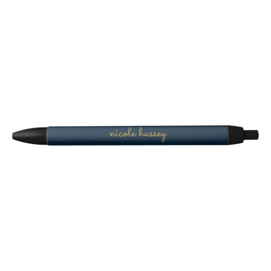 Navy Blauwe Gouden Script | Stijlvol Modern Monog Zwarte Inkt Pen (Voorkant)