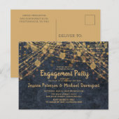 Navy Blauwe Gouden Slingerlichten Verloving Feest Briefkaart (Voorkant / Achterkant)