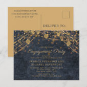 Navy Blauwe Gouden Slingerlichten Verloving Feest Briefkaart (Voorkant / Achterkant)