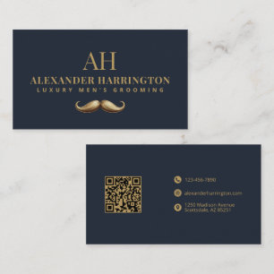 Navy Blauwe Gouden Snor Luxe Heren Verzorging Visitekaartje