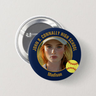 Navy Blauwe Gouden Softbalspeler Foto Middelbare S Ronde Button 5,7 Cm