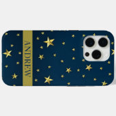 Navy Blauwe Gouden Sterren Gepersonaliseerde Naam Case-Mate iPhone Case (Achterkant (horizontaal))