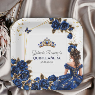 Navy Blauwe Gouden Tiara Rozen Quinceañera Papieren Bordje