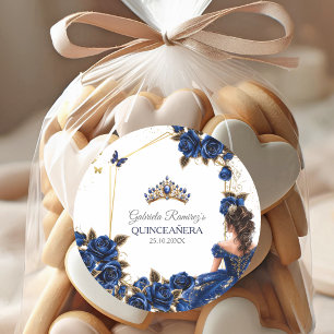 Navy Blauwe Gouden Tiara Rozen Quinceañera Ronde Sticker