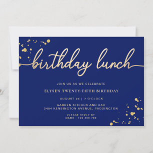 Navy Blauwe Gouden Verjaardagslunch Kaart
