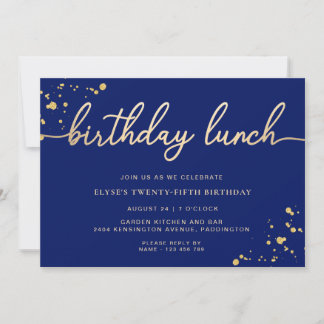 Navy Blauwe Gouden Verjaardagslunch Kaart