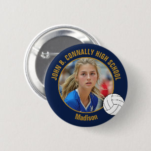 Navy Blauwe Gouden Volleybalspeler Foto Hoge Schoo Ronde Button 5,7 Cm