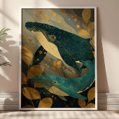 Navy Blauwe & Gouden Walvis Illustratie Kintsugi O Poster