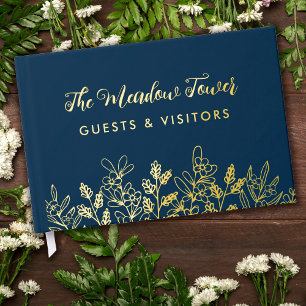 Navy Blauwe Gouden Weide Bloemen BnB Cottage Gastenboek
