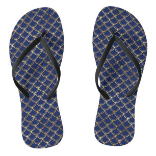 Navy Blauwe Gouden Zeemeermin Schubben Patroon Teenslippers