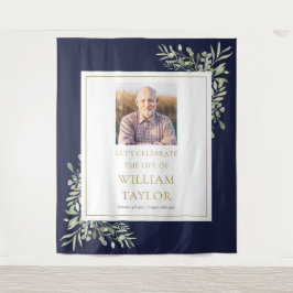 Navy Blauwe Groene Foto-Funerair Herdenkingsdienst Wandkleed